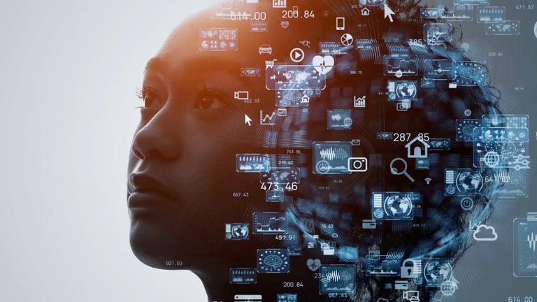 AI (Artificial Intelligence) concept. Deep learning. GUI (Graphical User Interface).